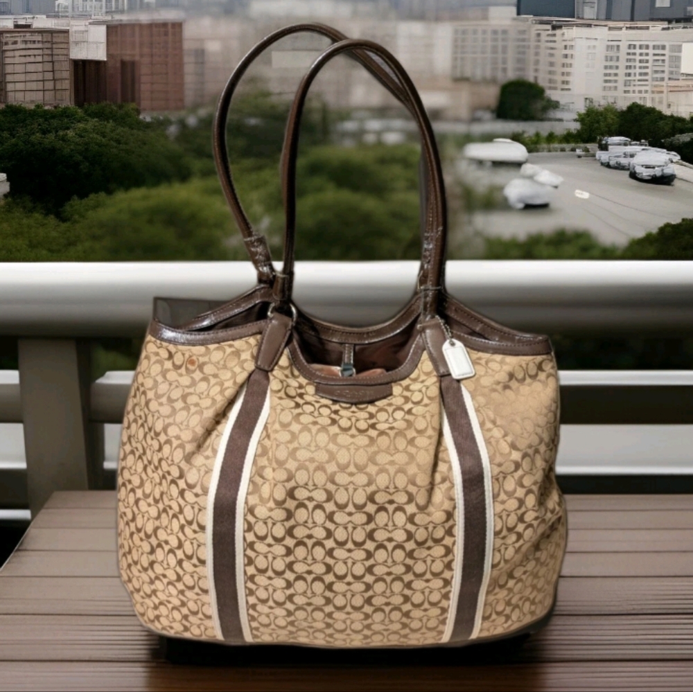 Coach Tan and Brown Shoulder Bag